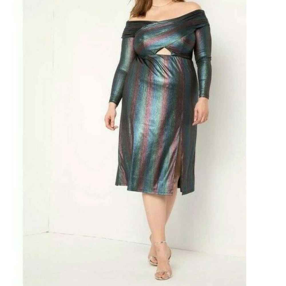ELOQUII Cross Bodice Rainbow Dress